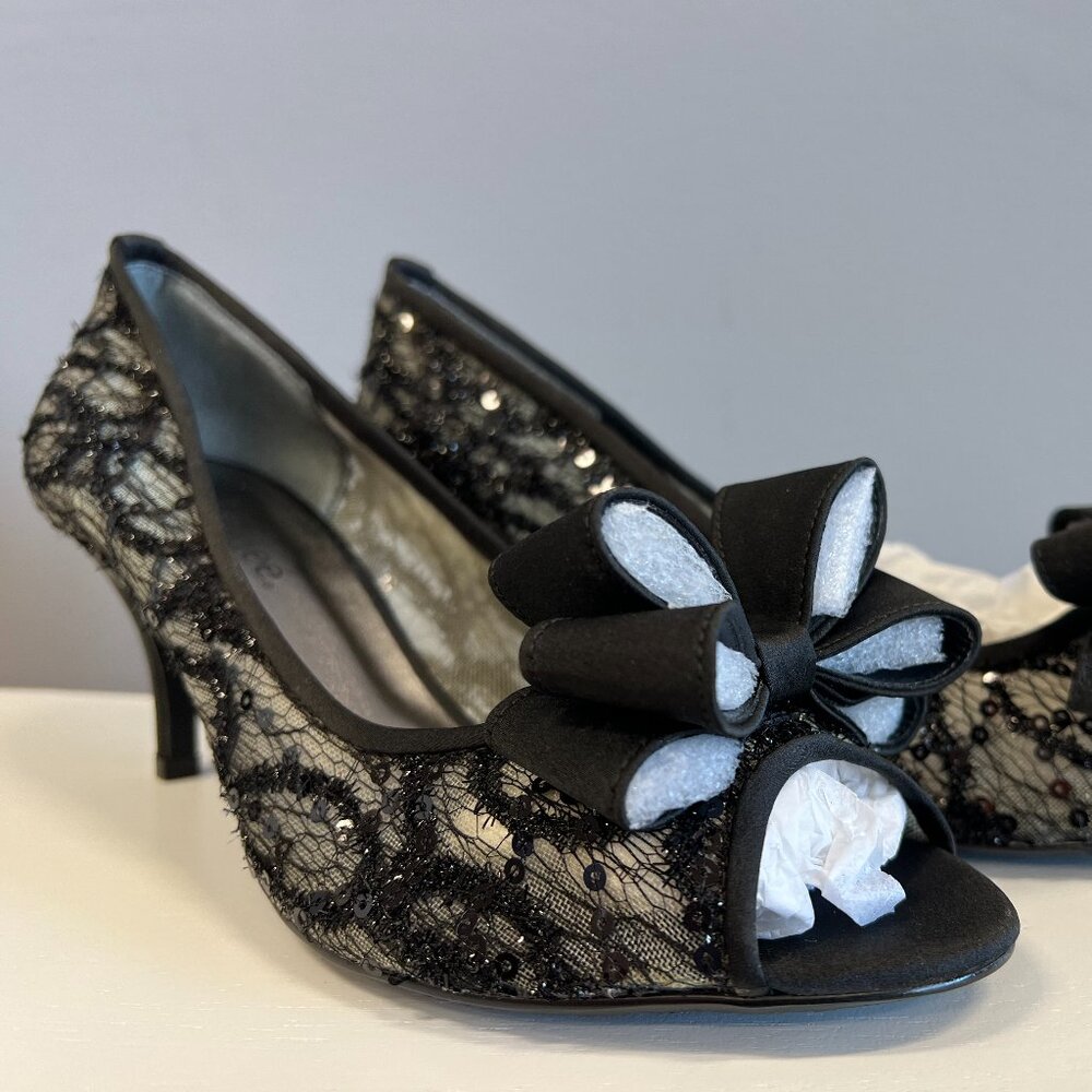 J.Renee Black Lace Peeptoe Kaylee Heels